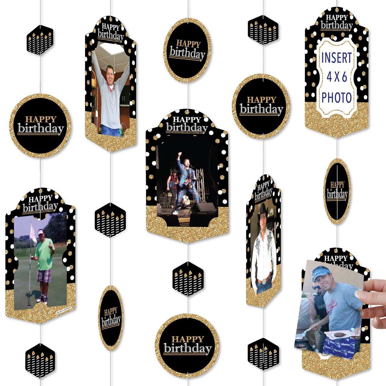 Big Dot of Happiness Adult Happy Birthday - Gold - Birthday Party Vertical Photo Garland 35 Pieces